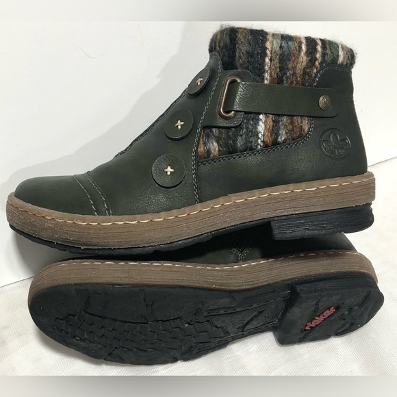 Rieker Green Ankle Boots with Striped Detail - Picture 2 of 10